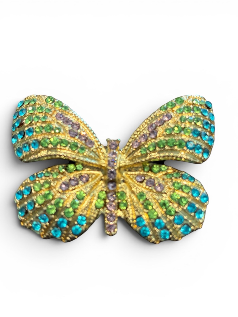 Monet Gold Butterfly Brooch with Green, Blue & Purple Crystals